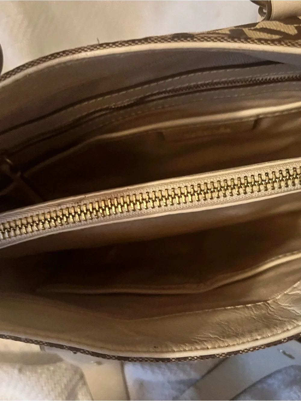 Michael Kors Brown MK Logo Tote with Cream Accents